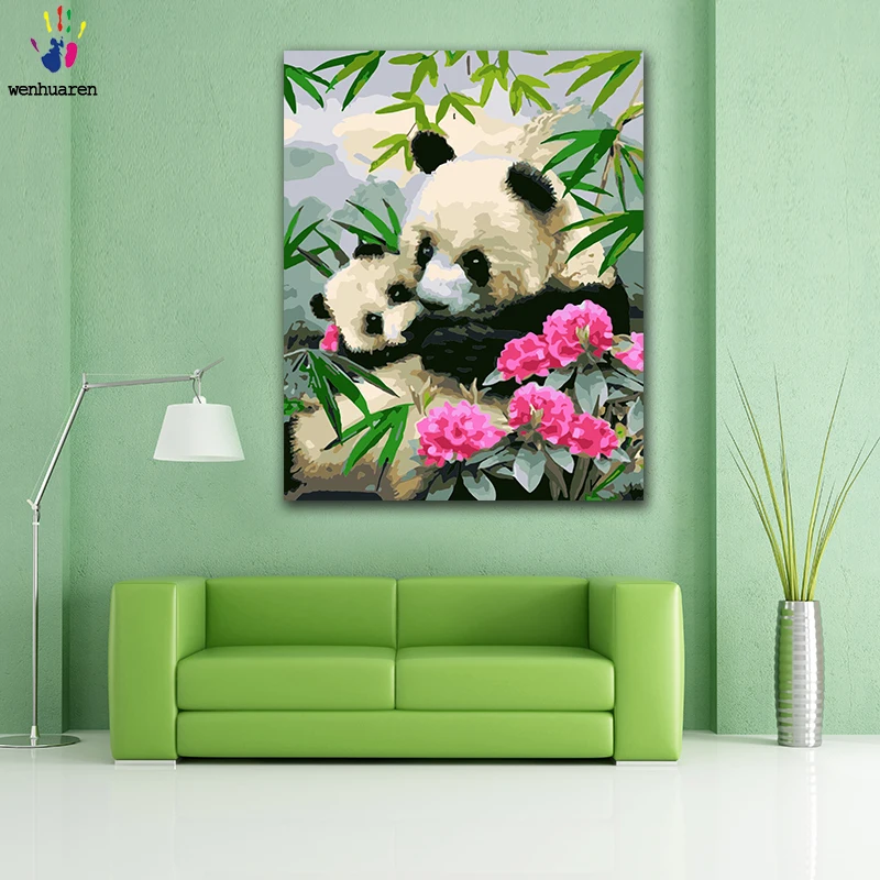 DIY Раскрашивание по номерам панды матери и медведя Детские фотографии картины с