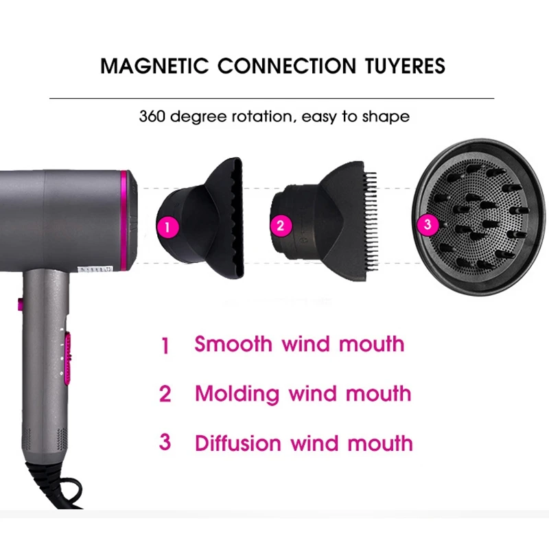 Фен для волос с негативными ионами 3-в-1 Многофункциональные Инструменты укладки