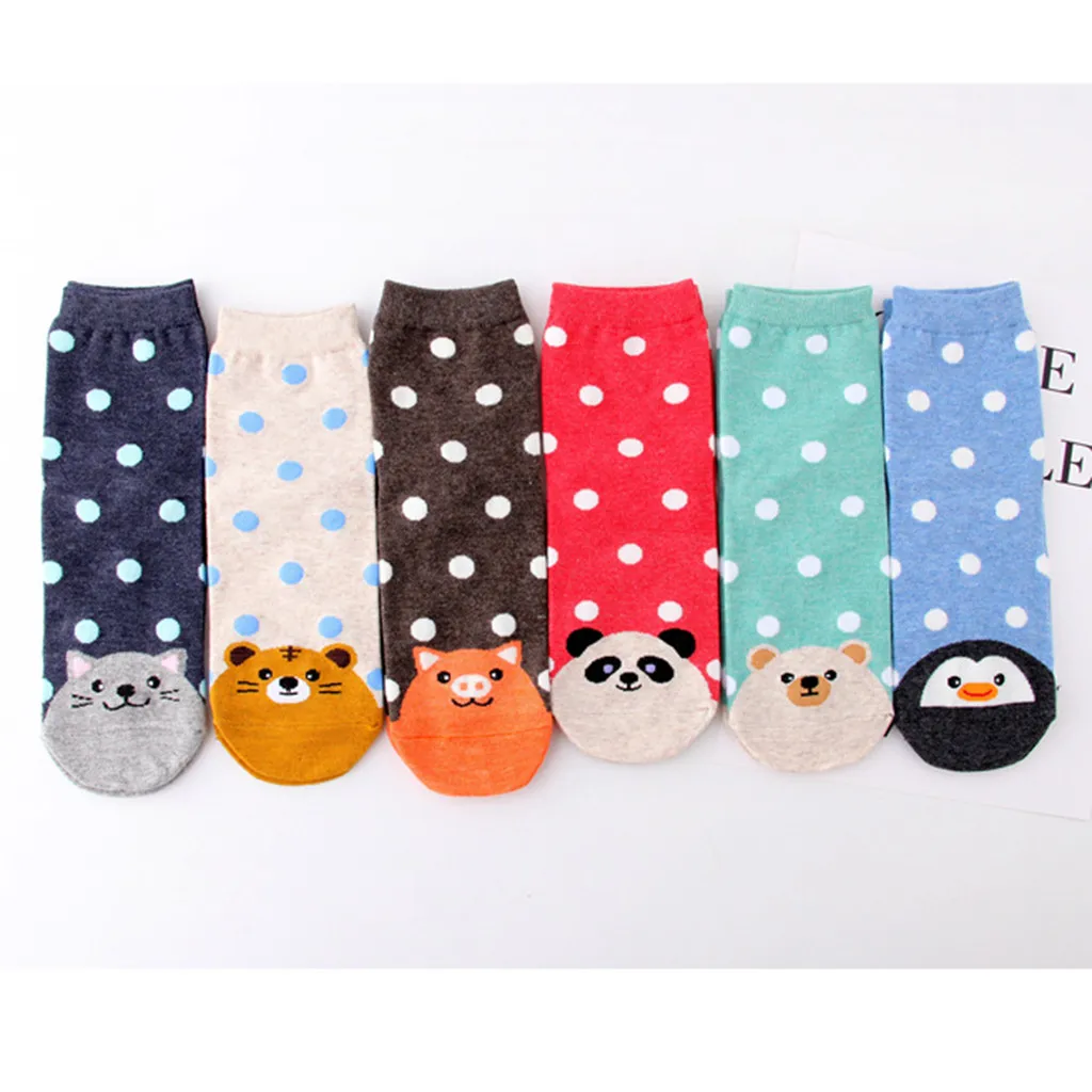 1 Pair Socks Women Warm Cotton Funny Cute Socks Animal Character Dot Print Women's Socks Calcetines Meias W2