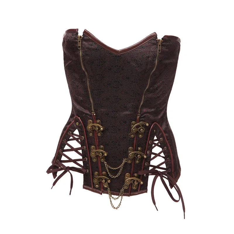 Сексуальное женское стимпанк корсет коричневого цвета размера плюс S 6XL