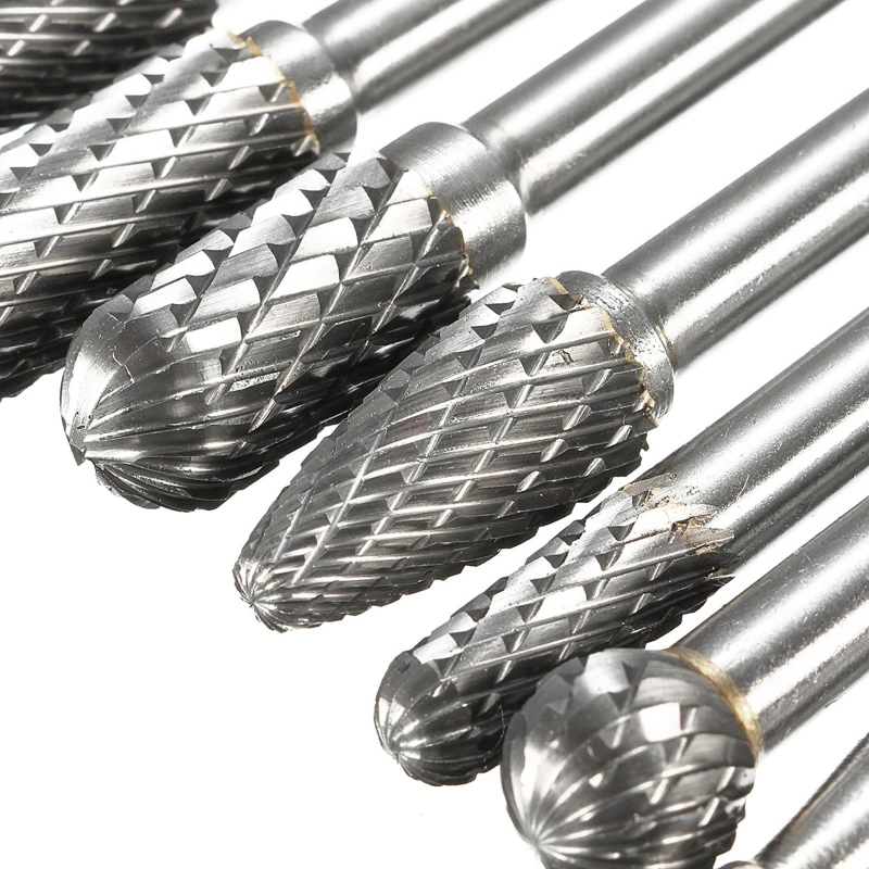 

8pcs 6mm Shank Tungsten Carbide Carving Burrs Bit Double Cutter Burring File Die Grinder Drill for Metal Wood Grinding Polishing