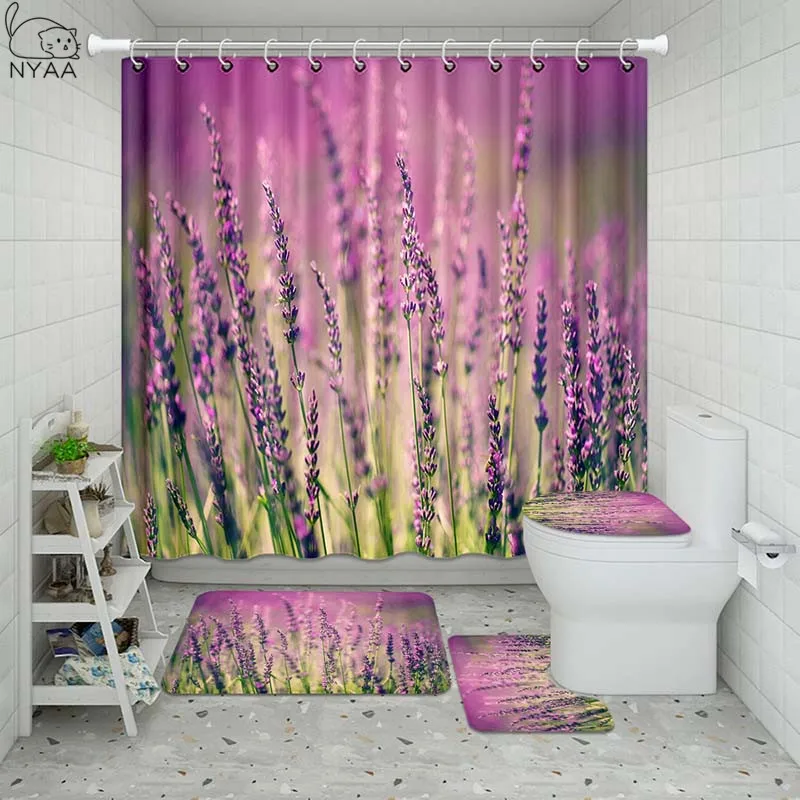Набор занавесок для душа Vixm водонепроницаемый набор с лавандовыми цветами