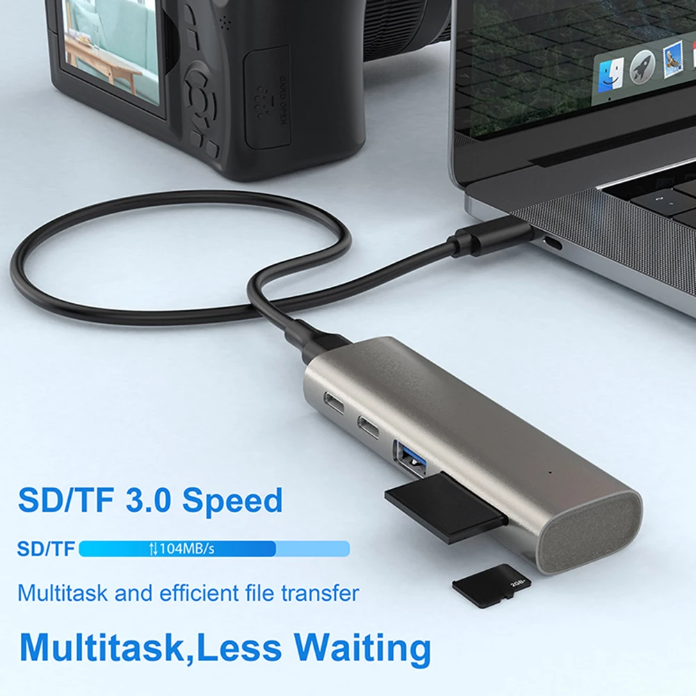 

HC463 10Gbps USB 3.1 Gen2 Hub 6 in 1 USB General Type C Aluminum Alloy Dock Station for TF Card 194x30x16mm/7.64x1.18x0.63 in
