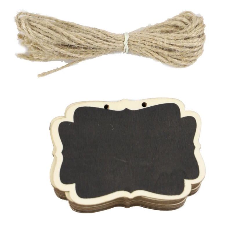 Набор из 12 черных сланцевых стираемых табличек ярлыков этикеток с джутовой