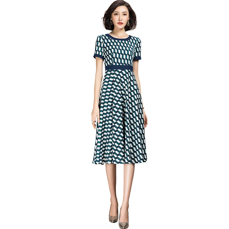 

2021 Summer New Casual Blue Dress Short Sleeve Plaid A Line Women's Dress