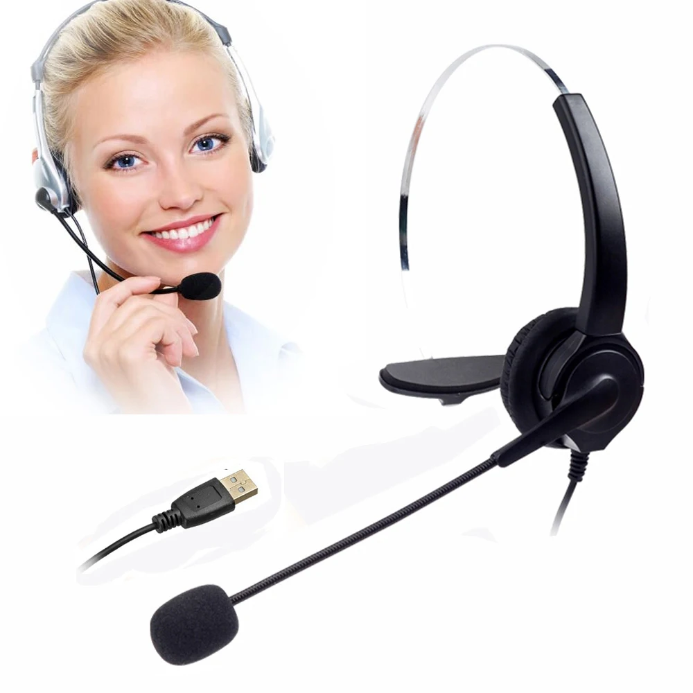

Wired Computer Headset for Call Center, Noise Cancellation Monoral Office USB Headset Headphones for PC and Laptop