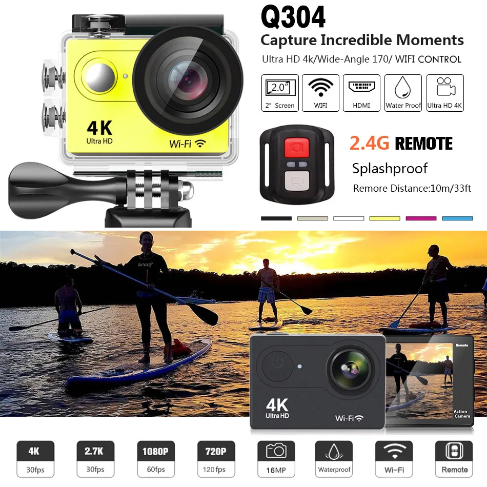 Камера экшн FIREFLY WIFI Ultra HD 4K/30fps 16МП 2.0" 170D 30м под водой водонепроницаемая запись видео на шлеме камеры спортивного типа.