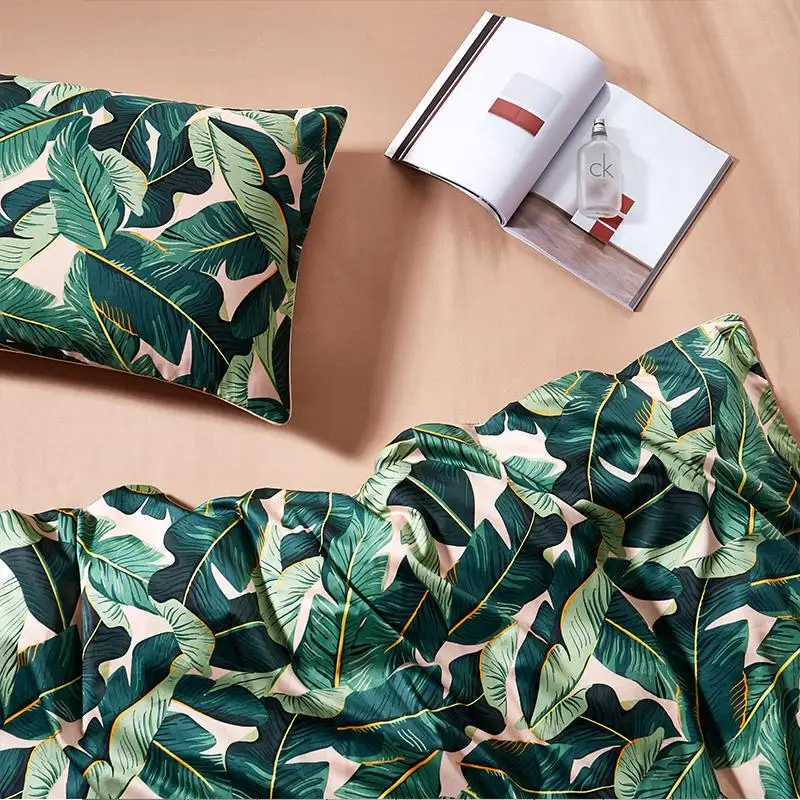 

European style leaves print Pure Egyptian cotton Queen King size Luxurious bedding set duvet cover flat sheet pillowcases