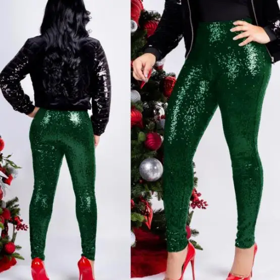 Женское розовое золото с пайетками Женские штаны зимние тонкие блестящие узкие