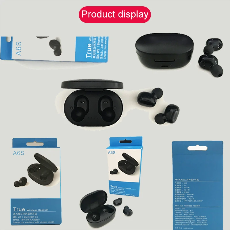 A6S 5.0 TWS Bluetooth Headsets For Xiaomi Airdots Wireless Earbuds Earphone Noise Cancelling Mic for Redmi iPhone Huawei Samsung |