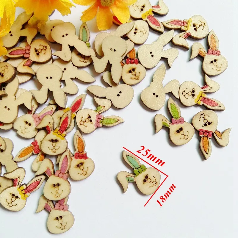 50 шт./упак. 18*25 мм случайные смешанные деревянные пуговицы кролик декоративные