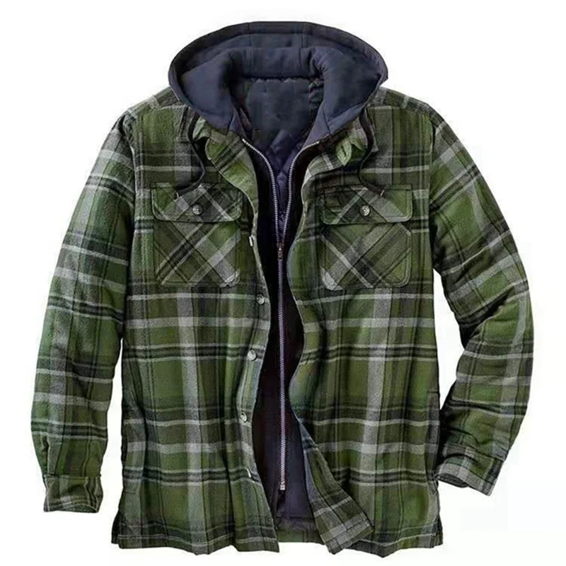 

New shirt autumn winter thickened cotton plaid long sleeve loose hooded jacket