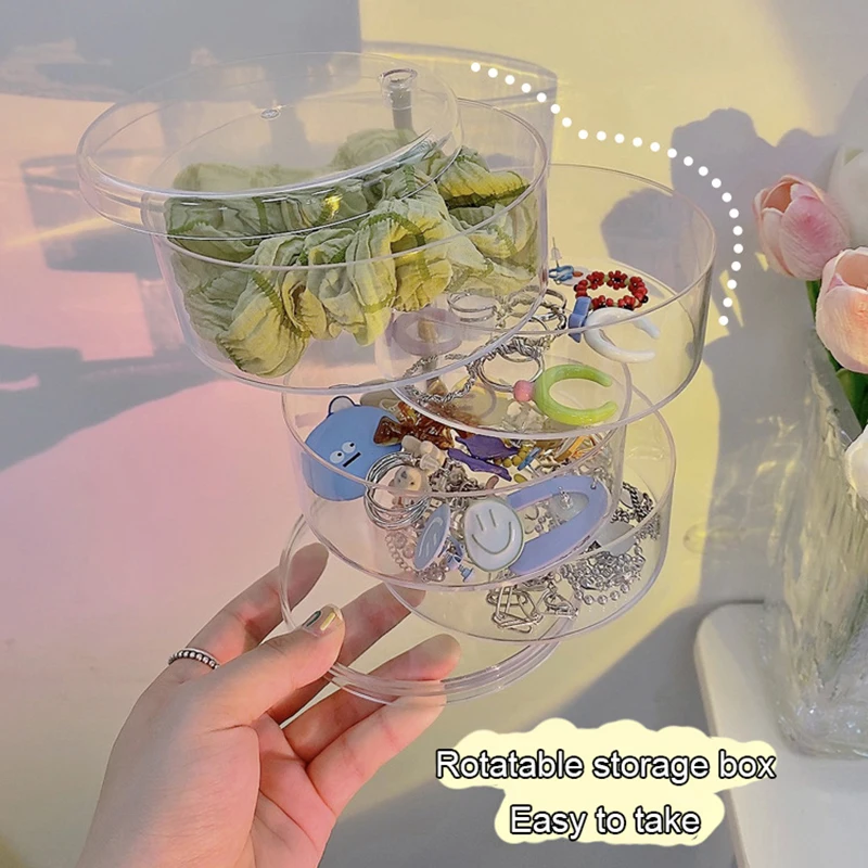 

Ins Transparent 2-5layer 360rotating Storage Box Cosmetic Jewelry Desktop Storage Finishing Box Dustproof Jewelry Storage Rack