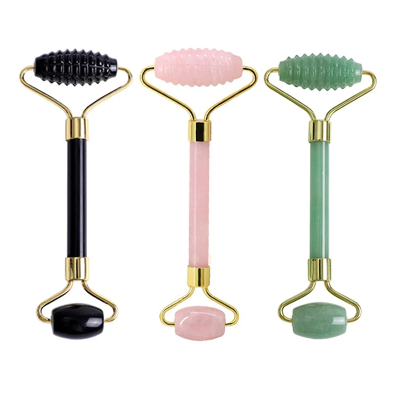 

Natural Rose Quartz Face Massage Roller Gouache Stone Facial Roller Massager Gouache Quartz Roller For Face Beauty SkinCare Tool