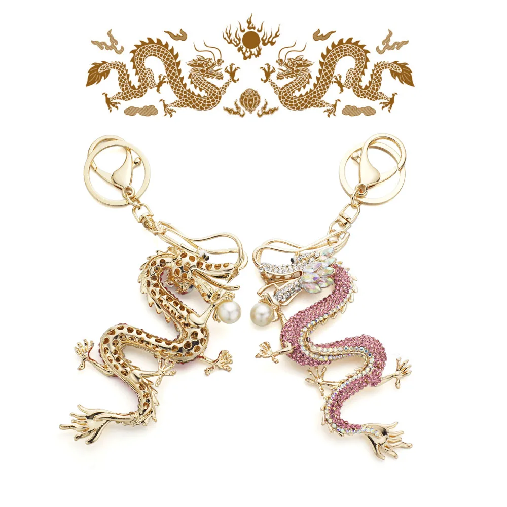 Шикарный Дракон брелоки цепи держатель имитация жемчуга Кристальные для