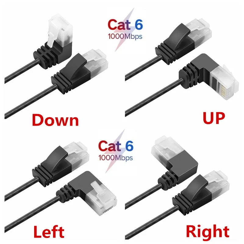 Ультратонкий Ethernet кабель Cat6 RJ45 прямой угол сетевой UTP патч корд 90 градусов Cat6a Lan