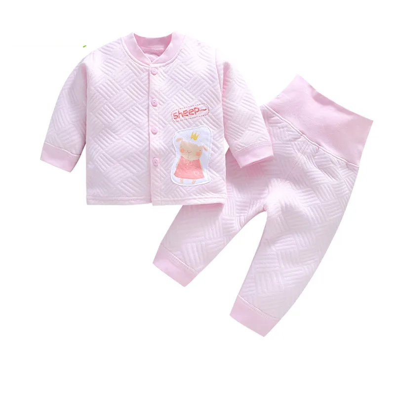 9615 pink Детская теплая плотная одежда на осень и зиму, комплект из 2 предметов из хлопка для маленьких мальчиков и девочек, длинная нижняя рубашка+ штаны с высокой талией, комплект для детей 3-24 месяцев - Цвет: 9615 pink