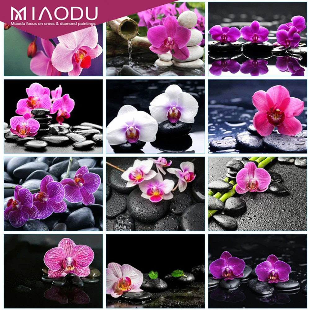 

Dbqp Full Drill Round Diamond Painting Flower Diamond Mosaic Stone Embroidery Orchid Home Decoration Diamond Art