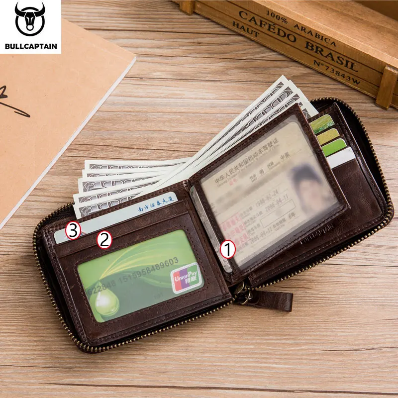 Bullcaptain Ретро RFID молния с отделением мужской кошелек RFID держатель кредитной карты Противоугонный кожаный мини мужской кошелек