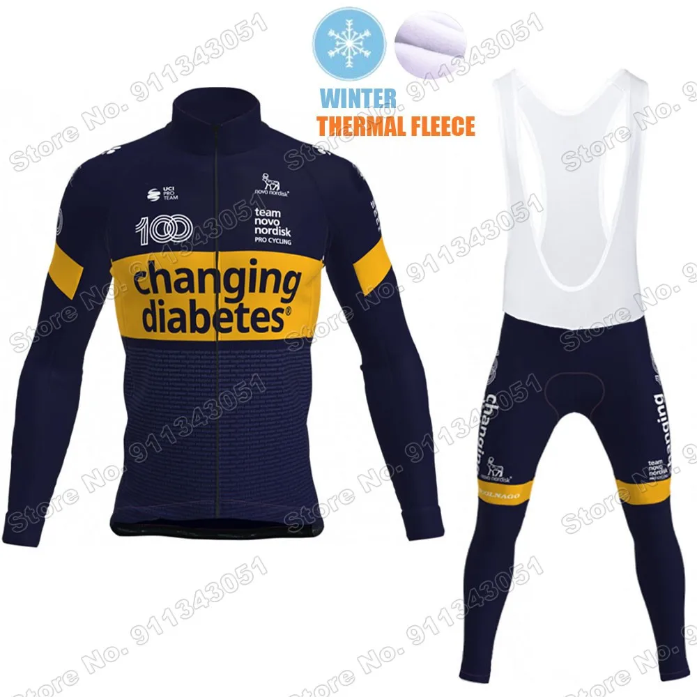 

Winter Novo Nordisk Team 2021 Cycling Jersey Set Fleece Mens Cycling Clothing Long Sleeve MTB Bike Road Pants Bib Maillot Ropa