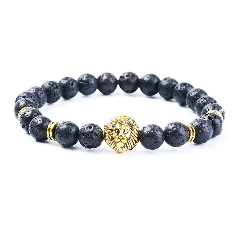 

8mm Volcanic Stone Beads Lion Head Men's Bracelet Seven Chakra Yoga Energy Jewelry on Your Hands Bangle Gift New Accessories