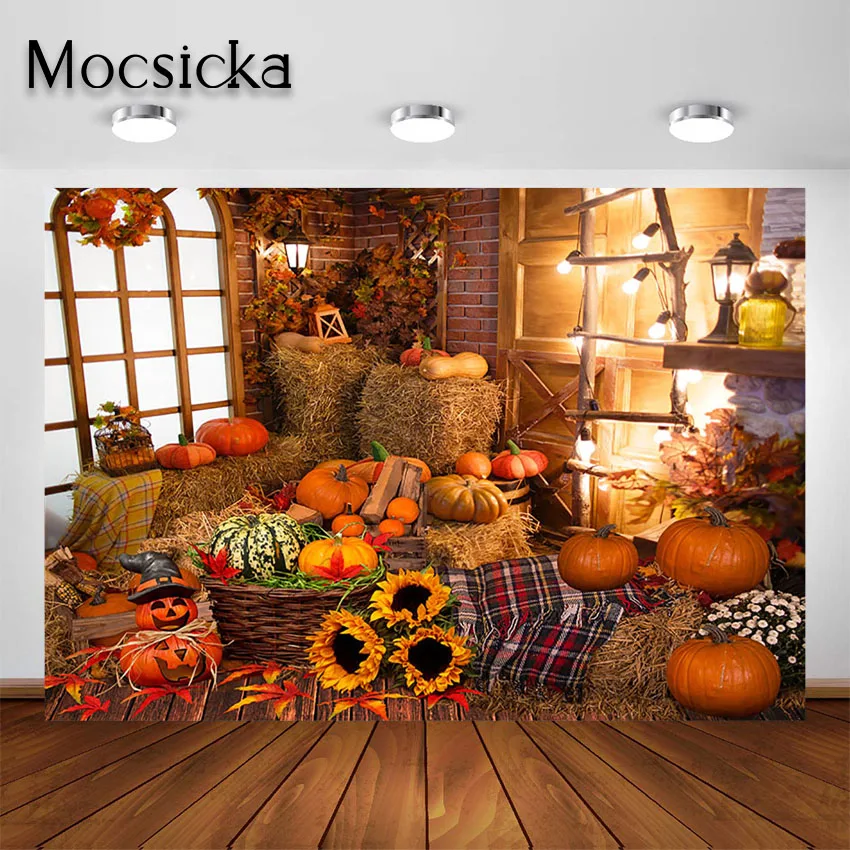 Mocsicka осенний фон для фотосъемки на День благодарения Хэллоуин Тыква сена детский