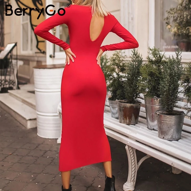 BerryGo сексуальное облегающее платье с открытой спиной женское элегантное офисное