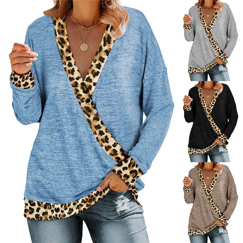

Женская футболка с леопардовым принтом, хлопковая Повседневная Свободная футболка большого размера с длинным рукавом, винтажный Топ, весна...