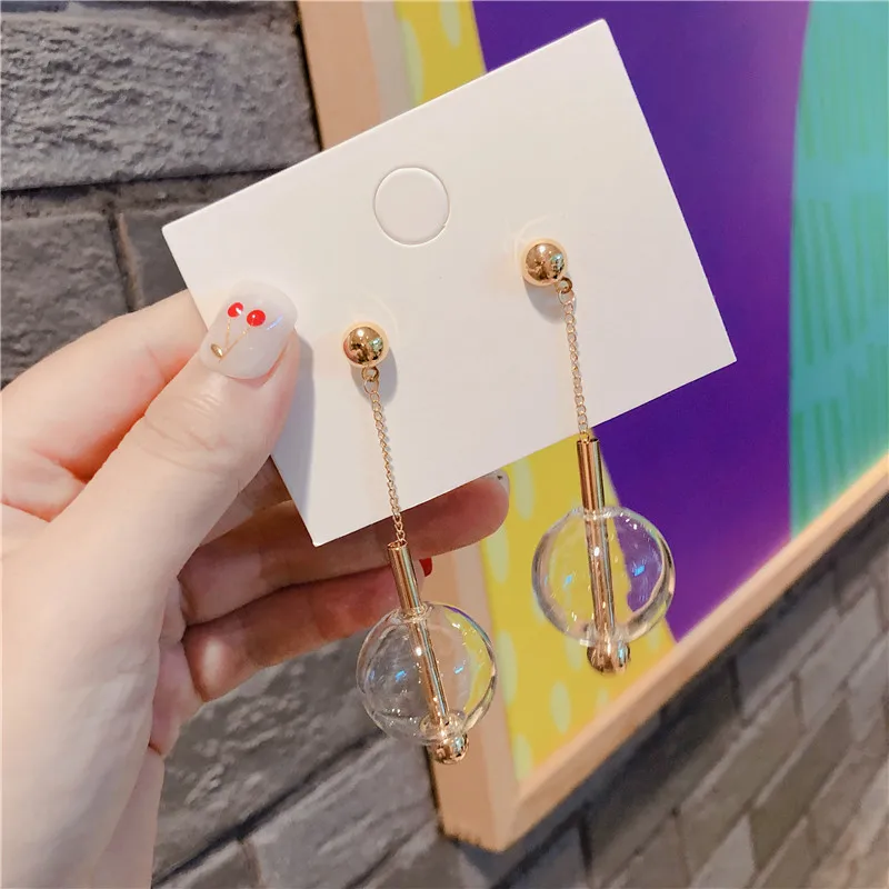 gold color Модные прозрачные шариковые длинные висячие серьги женские классические серьги новые ювелирные изделия - Окраска металла: gold color