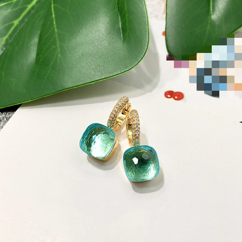 

Luxury Colorful Candy Crystal Drop Earrings Cubic Zirconia Classic Faceted Crystal Square Dangle Women Earring Jewelry Best Gift