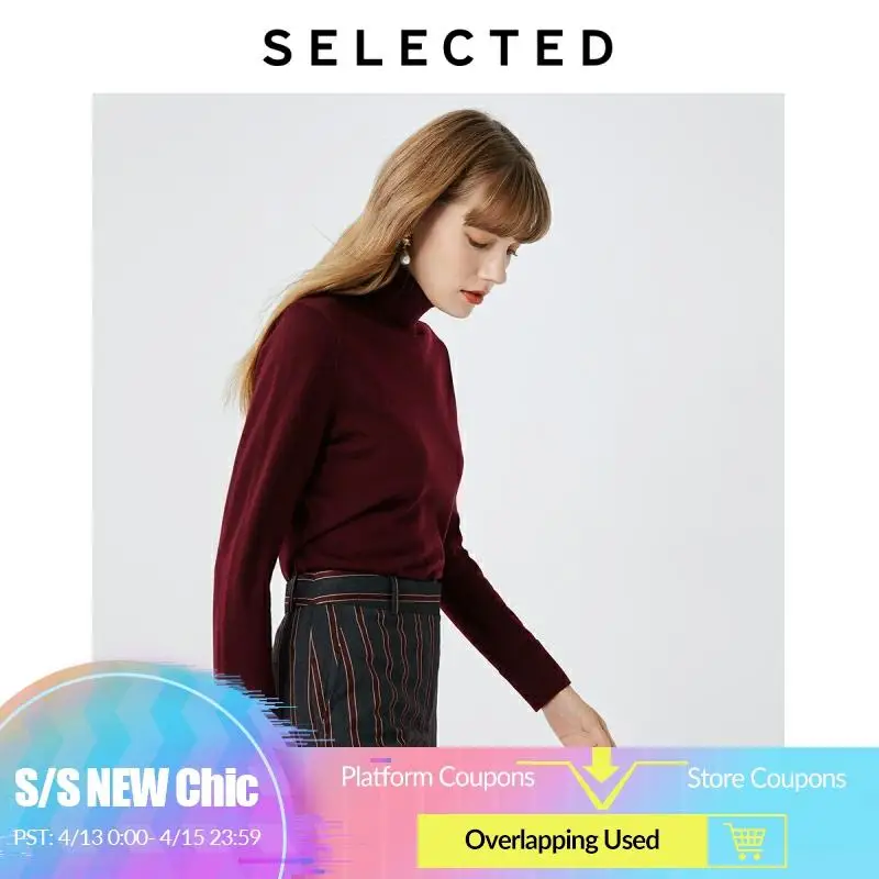 Женский свитер с высоким воротником 100% шерсть вязаный и длинными рукавами S |