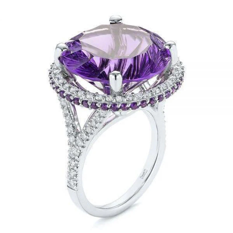 

Ofertas European and American Trendy Inlaid Purple Zircon Crystal Zinc Alloy Metal Rings Jewelry for Women Party Wedding