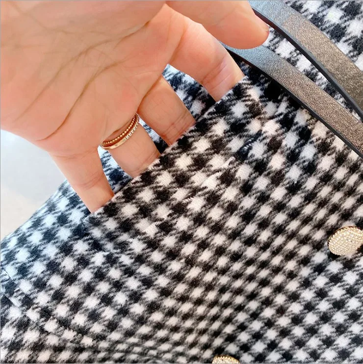 Зима 2021 шерстяное пальто для девочек корейский стиль детское клетчатое платье