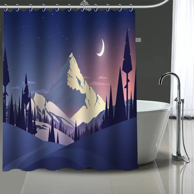 

Snow Mountain Illustration Shower Curtains Waterproof Fabric Bathroom Decoration Supply Washable Bath And Shower Curtain Custom