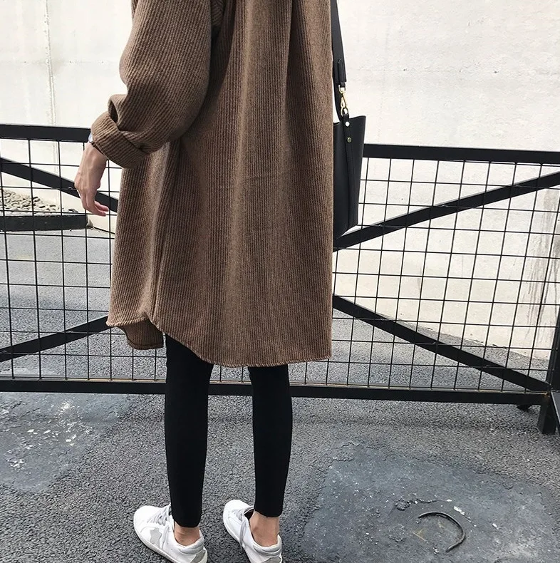 

2020 Korean-style Loose Leisure Shirt Large Size Large GIRL'S Autumn Coat Hong Kong Flavor Corduroy Mid-length Shirt
