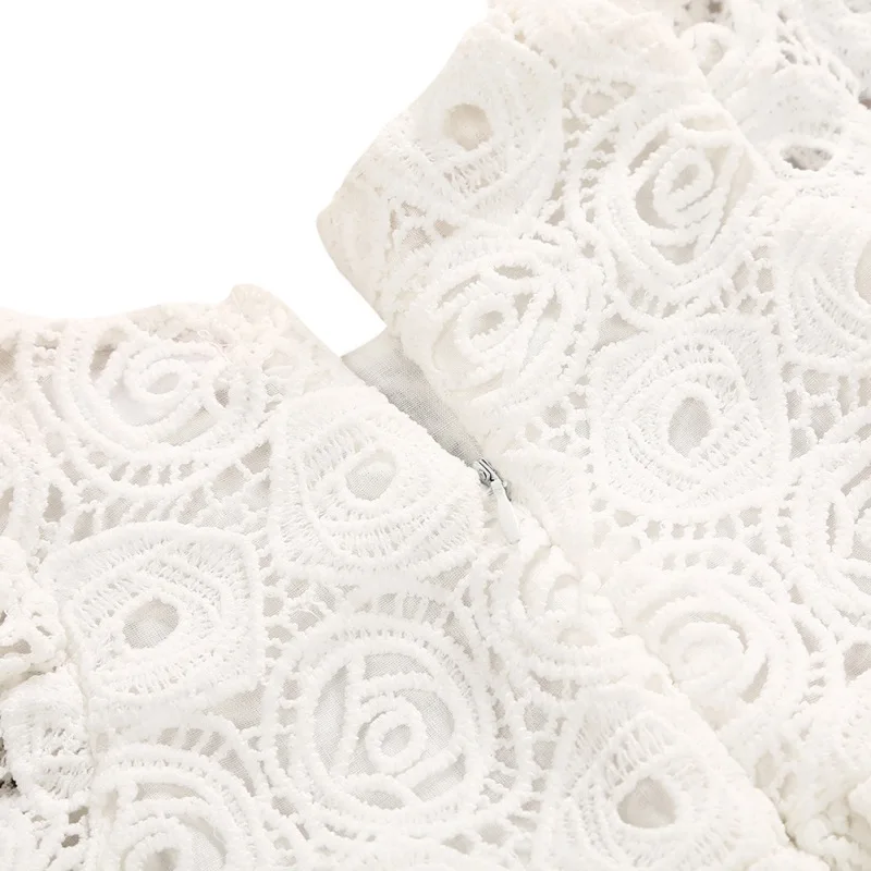 Summer New Infant Baby Girl Short Sleeve Cotton Lace Hollow Dress Lovely White Solid Color Comfortable Breathable Princess | Детская