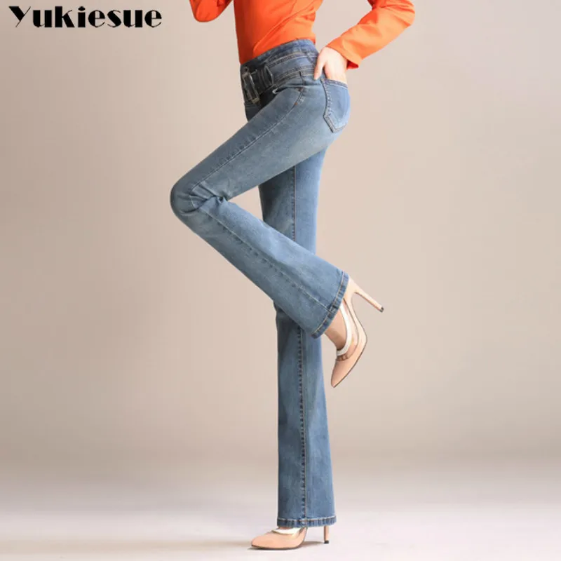 Размера плюс 26-33 скинни 2019 новые осенние расклешенные синие джинсы женские с