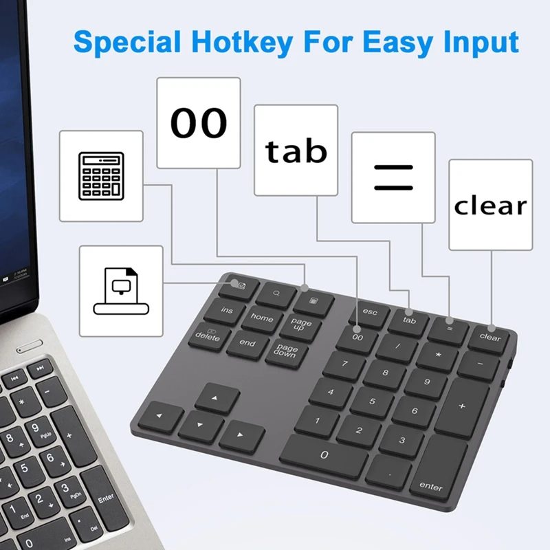 Bluetooth Wireless Numeric Keypad with USB HUB Digital Input Function for Windows Mac OS Android Laptop PC | Компьютеры и офис
