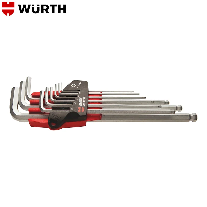 Wurth ZEBRA Allen Key Sliding Set Hexagon Ball Head 9 PCS Tools Extra-long Version In Plastic Holder, Wuerth