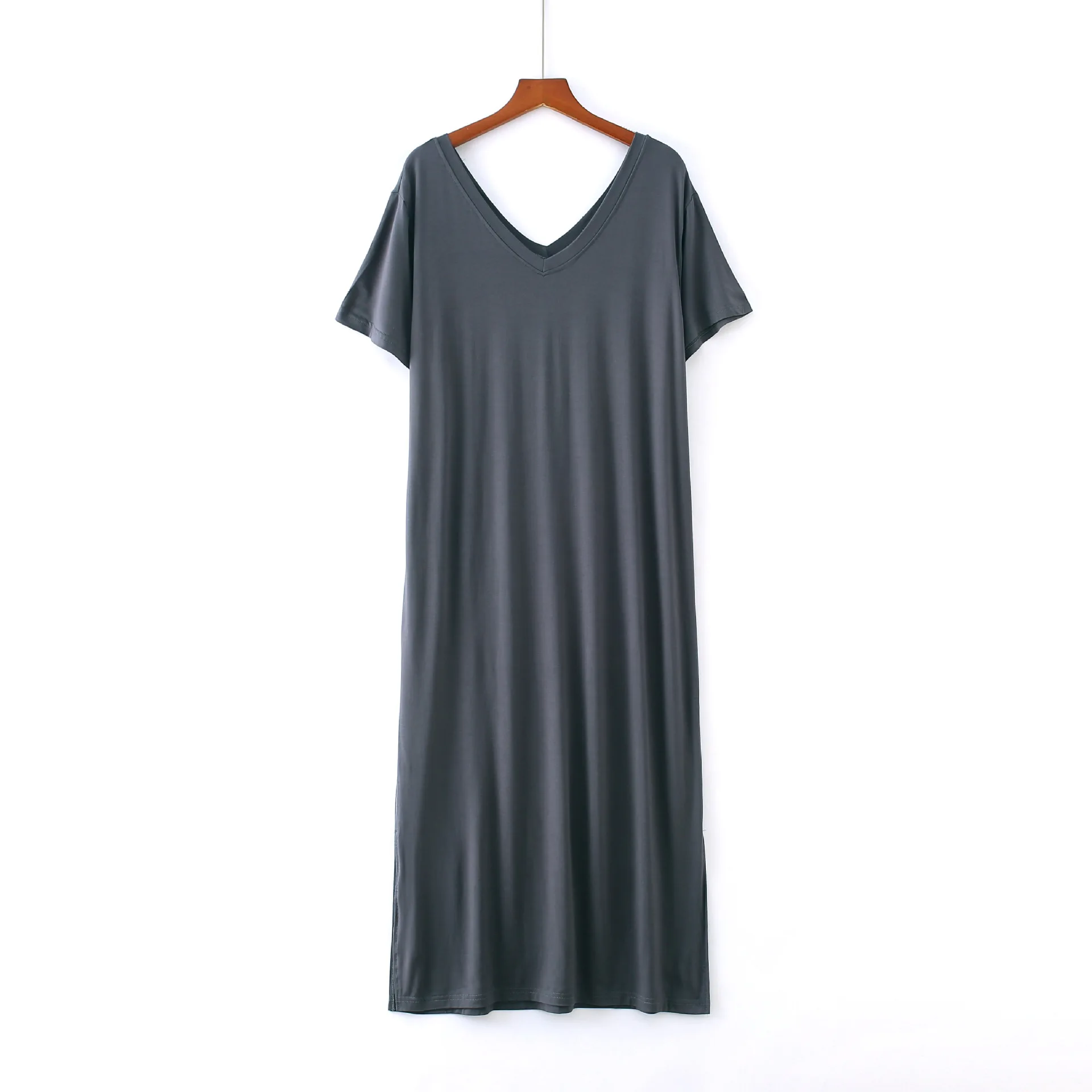 

Long V-neck nightdress summer thin pajamas women's large size is thin and can be worn outside simple home service
