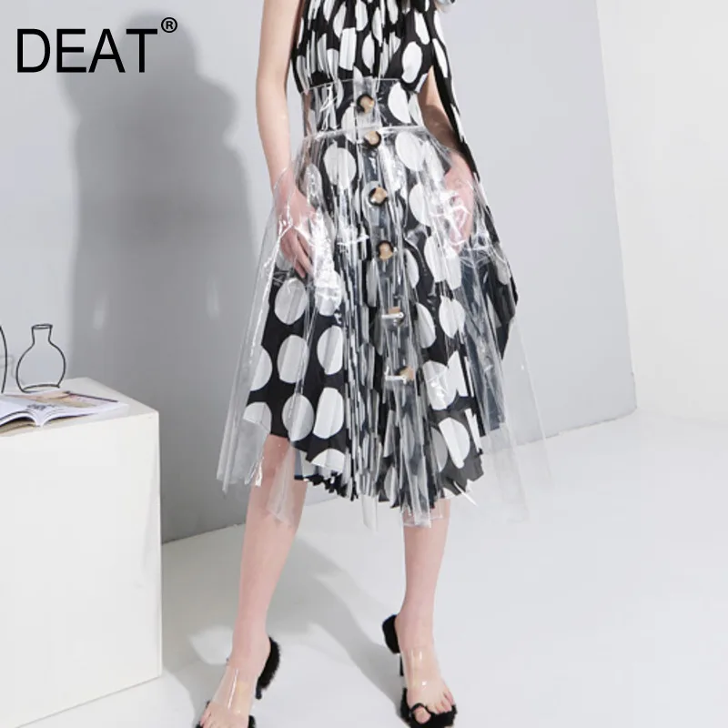 Женская прозрачная ассиметричная юбка DEAT с высокой талией и двумя карманами YC41700