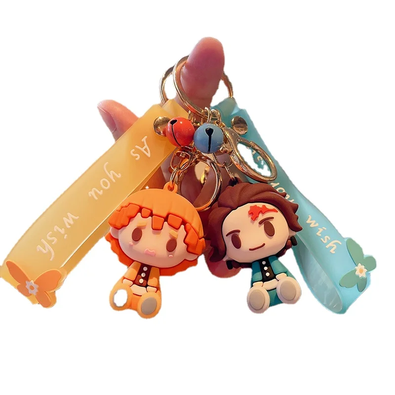 

Cartoon Anime Figure Demon Slayer Pendant Kamado Tanjirou Nezuko Agatsuma Zenitsu Key Chain Women Dackpack Car Pendant Key Ring