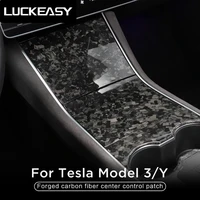 luckeasy interior accessories car central control protective patch for tesla model 3 modely 2017 2020 forged marble carbon fiber