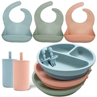 5pcs gift set food grade waterproof baby bibs fork spoon dishes plate bowl with suction cup straw cup baby feeding supplies
