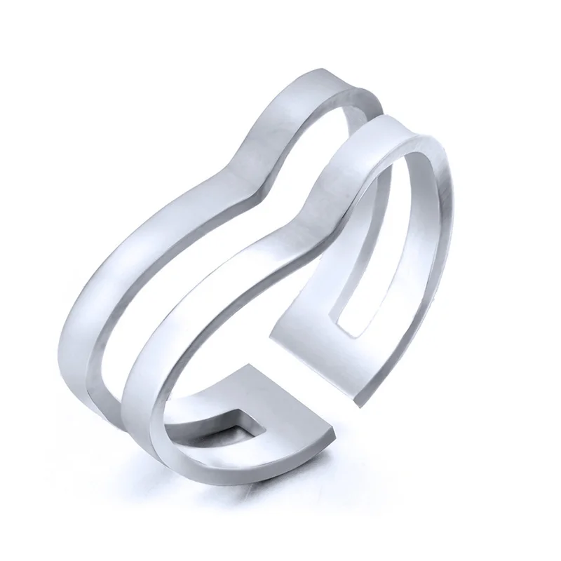 

Stainless Steel Geometric Wave V chevron Shaped Adjustable Ring Gold Multi Double Three 3 Layer Resizable Open Ring for Women