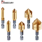 Набор сверл для зенковки, 36 дюйма, с шестигранным хвостовиком, из быстрорежущей стали с 5 канавками, с зенкером 90 градусов, для фаски по дереву, фаски 6 мм-19 мм, 14 шт.