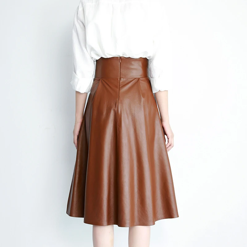 Юбка женская из натуральной овечьей кожи трапециевидная черного цвета | Женская