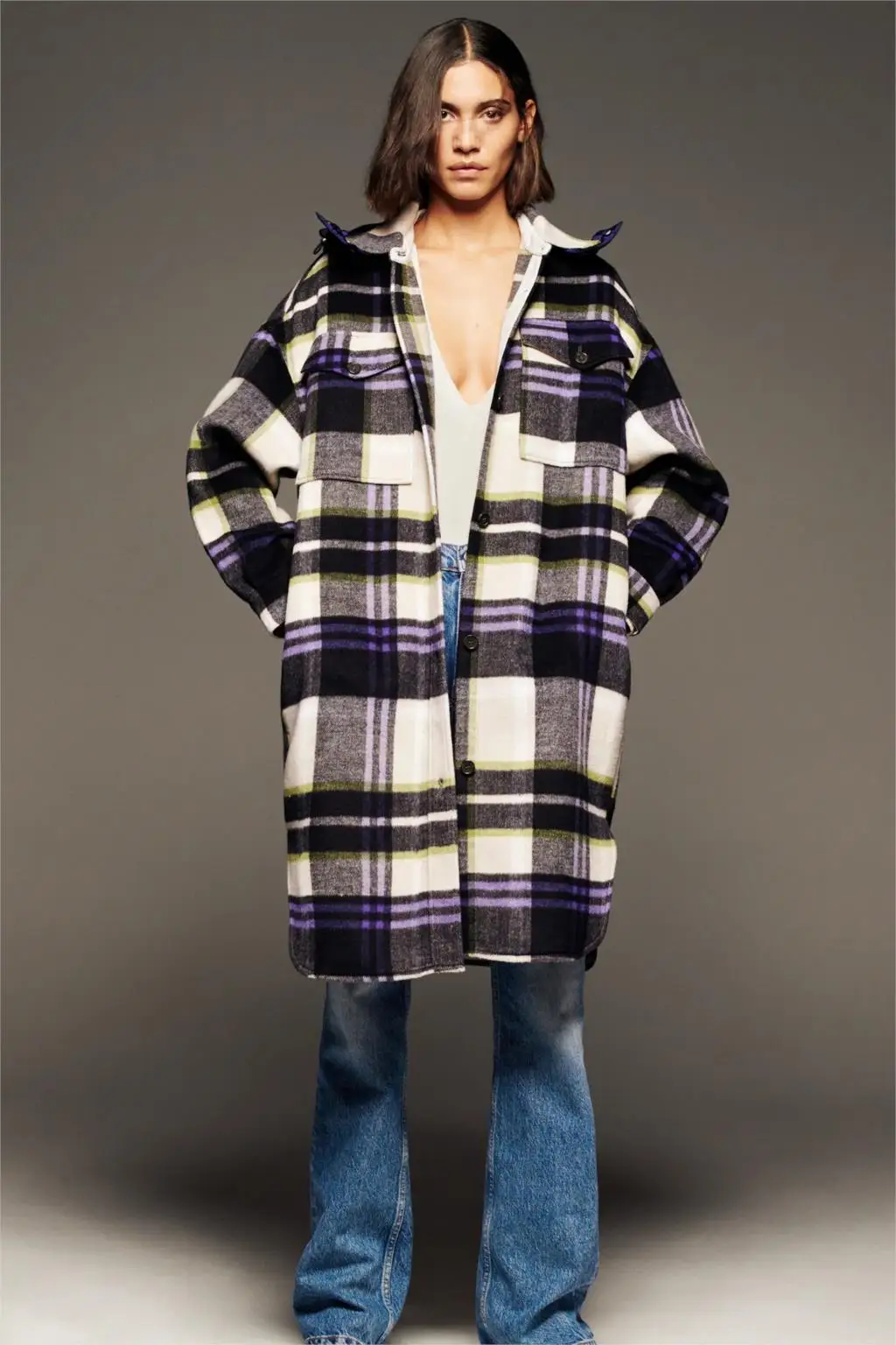 

Long plaid woolen shirt vintage plus size loose zaraing-style za women 2020 sheining vadiming blouse shirt