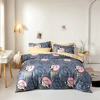 papamima cartoon grey milk cow microfiber bedlinen bedding set single full queen size duver cover flat sheetpillowcase