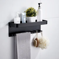 bathroom shelf aluminum black corner shelf square bath shower holder wall mounted storage organizer rack with hooks towel bar